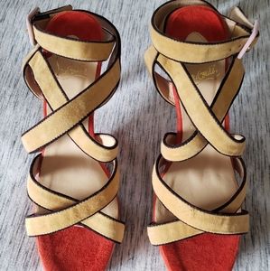 [Christian Louboutin] Yellow Suede Strappy Stiletto Sandals NWOT